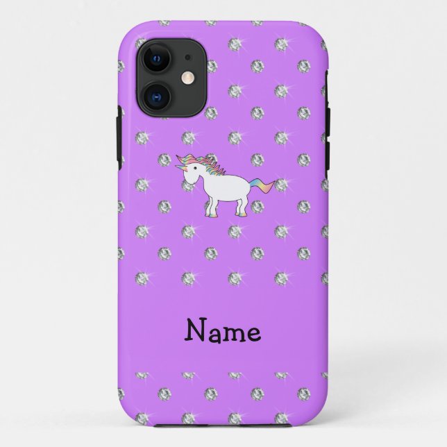 Personalised name unicorn pastel purple diamonds Case-Mate iPhone case (Back)