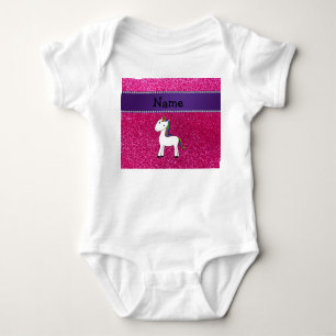 Personalised name unicorn pink glitter baby bodysuit