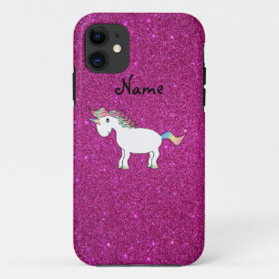 Personalised name unicorn pink glitter iPhone 11 case