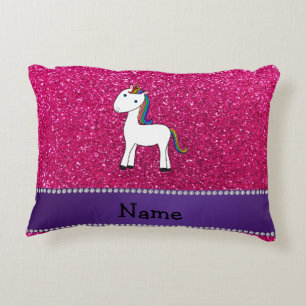 Personalised name unicorn pink glitter decorative cushion