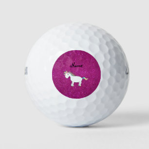 Personalised name unicorn pink glitter golf balls