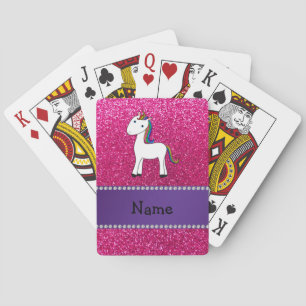 Personalised name unicorn pink glitter playing cards
