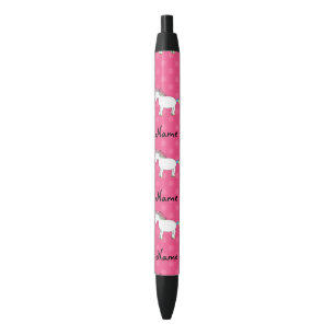 Personalised name unicorn pink polka dots black ink pen