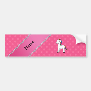 Personalised name unicorn pink polka dots bumper sticker