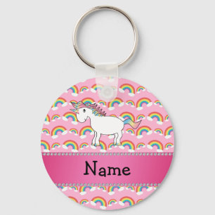 Personalised name unicorn pink rainbows key ring