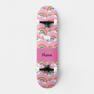 Personalised name unicorn pink rainbows skateboard