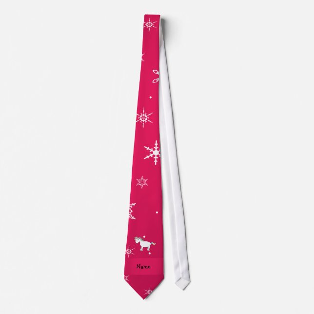 Personalised name unicorn pink snowflakes tie (Front)