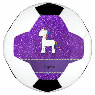 Personalised name unicorn purple glitter football