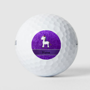 Personalised name unicorn purple glitter golf balls