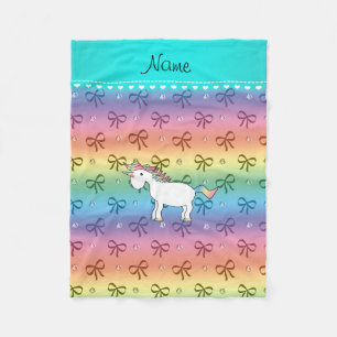 Personalised name unicorn rainbow diamonds bows fleece blanket