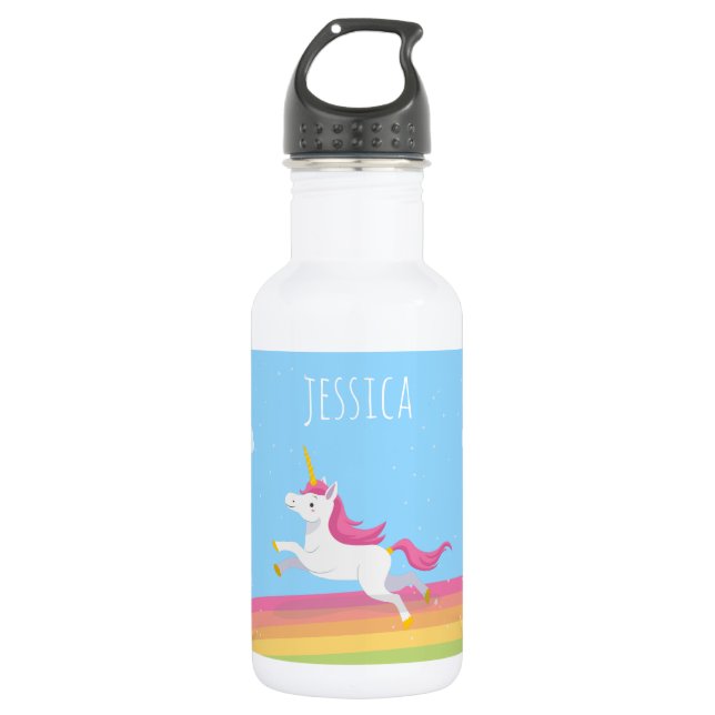 Personalised Name Unicorn Rainbow Water Bottle (Front)
