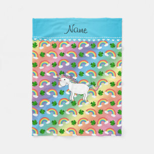 Personalised name unicorn rainbows shamrocks fleece blanket