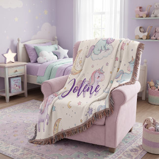 Personalised Name Unicorn  Throw Blanket