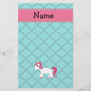 Personalised name unicorn turquoise moroccan stationery