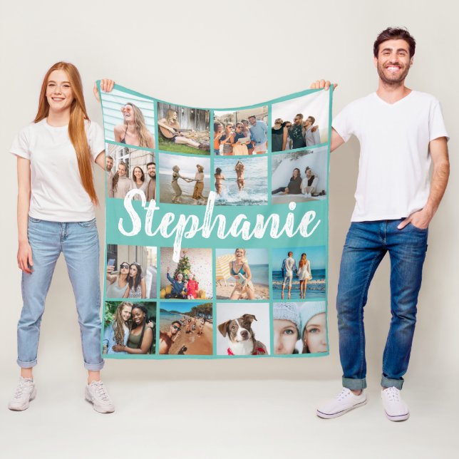 Personalised Name & Unique Photo Collage Fleece Blanket (In Situ)