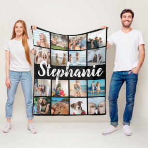 Personalised Name & Unique Photo Collage Fleece Blanket