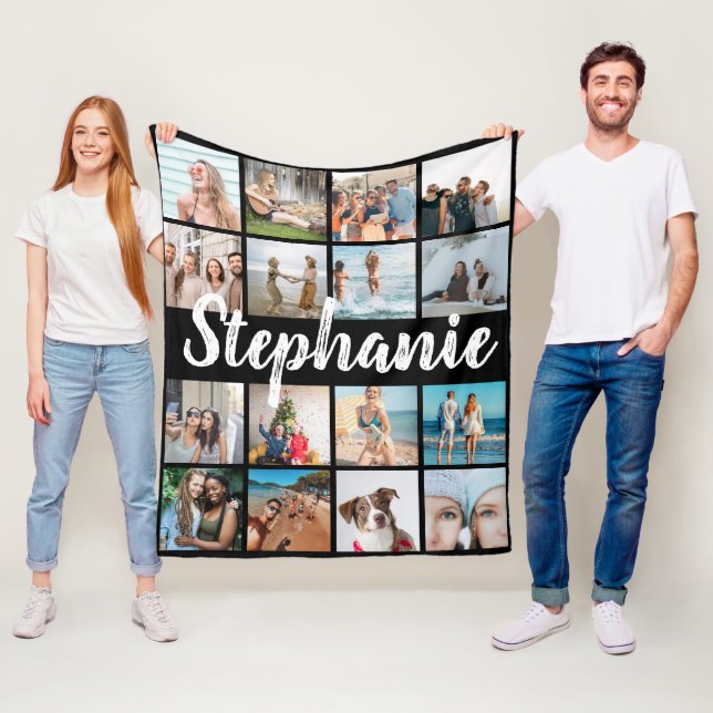 Personalised Name & Unique Photo Collage Fleece Blanket (In Situ)
