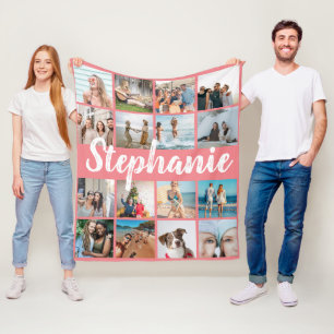 Personalised Name & Unique Photo Collage Fleece Blanket