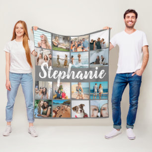 Personalised Name & Unique Photo Collage Fleece Blanket