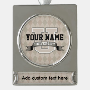 Personalised Name University Cool Funny College Silver Plated Banner Ornament
