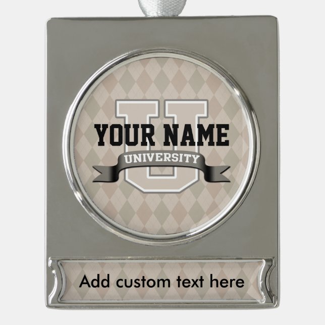 Personalised Name University Cool Funny College Silver Plated Banner Ornament (Front)