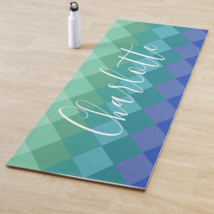 Personalised Name Vibrant Blue Green Calm Zen Yoga Mat