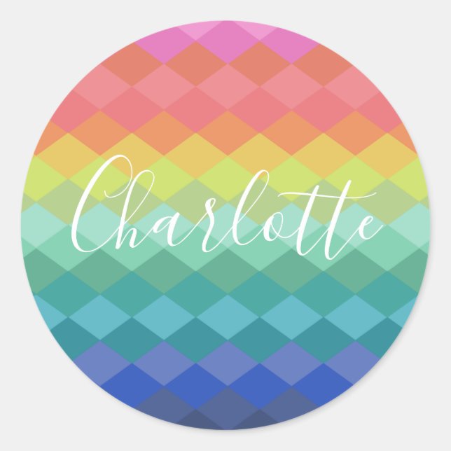 Personalised Name Vibrant Colourful Geometric Classic Round Sticker (Front)