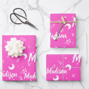 Personalised Name Vibrant Fuchsia Pink Wrapping Paper Sheet