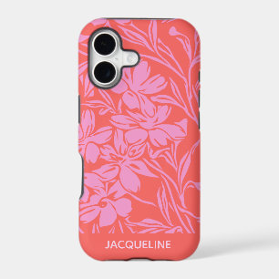Personalised Name Vibrant Pink Red Floral Boho