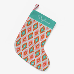 Personalised Name Vintage Green Pastel Geometric Small Christmas Stocking