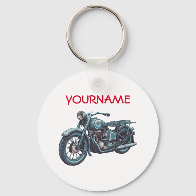 Personalised NAME Vintage Motorcycle Keychain (Front)