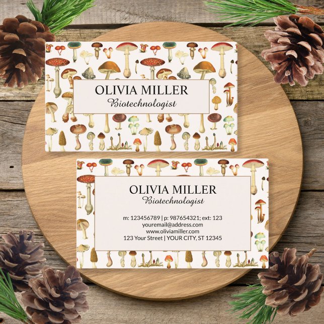 Personalised Name Vintage Mushroom Business Card (Front and Back)