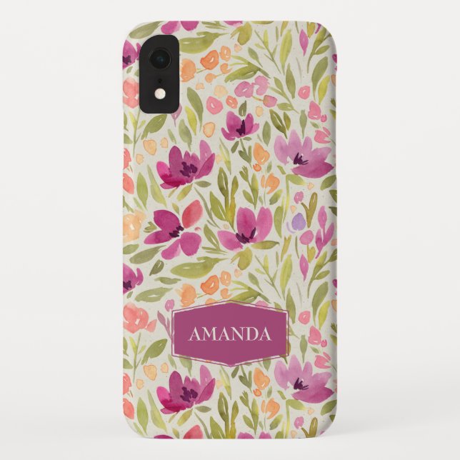 Personalised Name Violet Floral Pattern Case-Mate iPhone Case (Back)