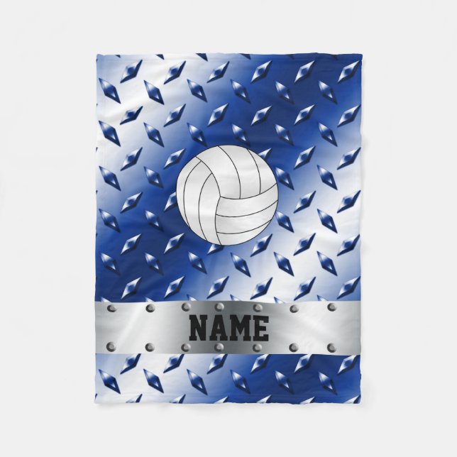 Personalised name volleyball blue diamond steel fleece blanket (Front)