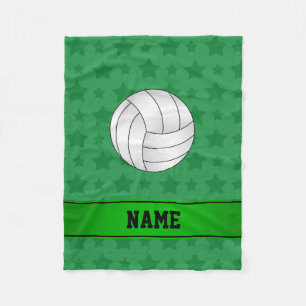 Personalised name volleyball green stars fleece blanket