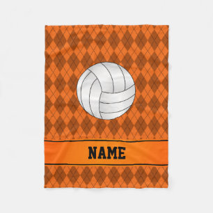 Personalised name volleyball orange argyle fleece blanket
