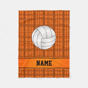 Personalised name volleyball orange plaid fleece blanket