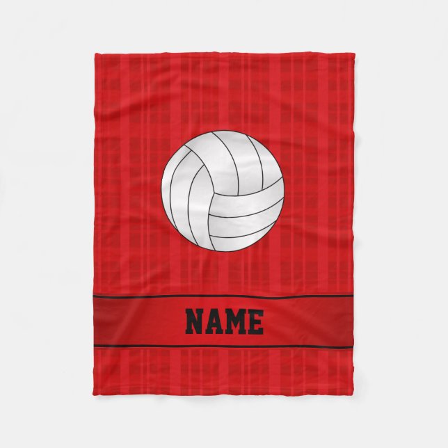 Personalised name volleyball red plaid fleece blanket (Front)
