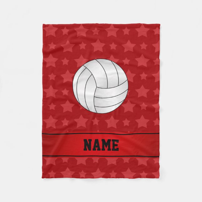 Personalised name volleyball red stars fleece blanket (Front)