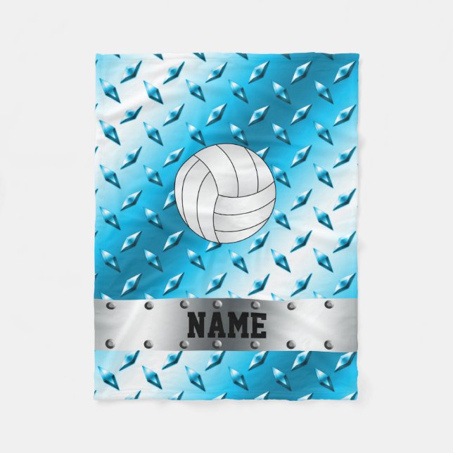 Personalised name volleyball skyblue diamond steel fleece blanket (Front)