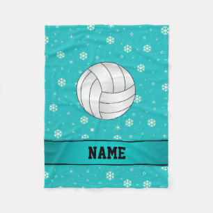 Personalised name volleyball turquoise snowflakes fleece blanket