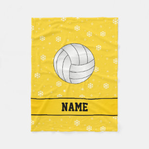 Personalised name volleyball yellow snowflakes fleece blanket