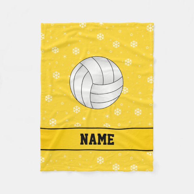 Personalised name volleyball yellow snowflakes fleece blanket (Front)