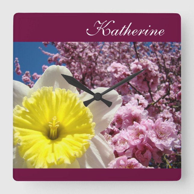 Personalised Name Wall Clocks Spring Daffodil (Front)