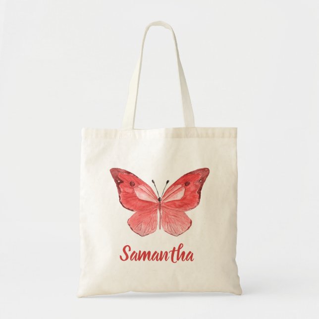 Personalised Name Watercolor Butterfly Tote Bag (Front)
