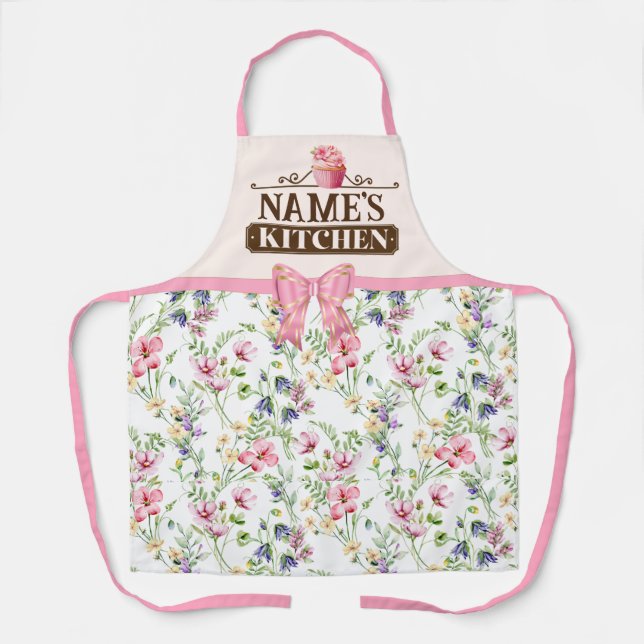 Personalised Name, Watercolor Cupcake baking  Apron (Front)