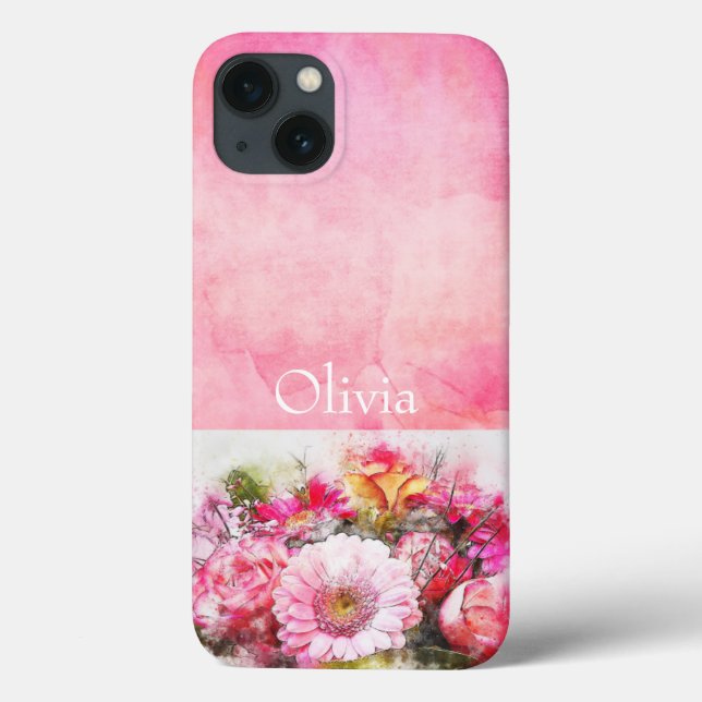 Personalised Name Watercolor Floral Case-Mate iPhone Case (Back)