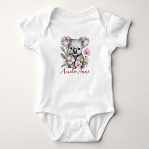 Personalised Name Watercolor Koala Bear Baby Bodysuit