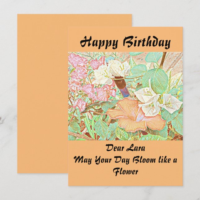 Personalised Name Watercolor Peach Birthday Card (Front/Back)