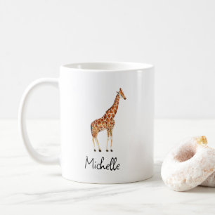 Personalised Name Watercolor Safari Animal Giraffe Coffee Mug